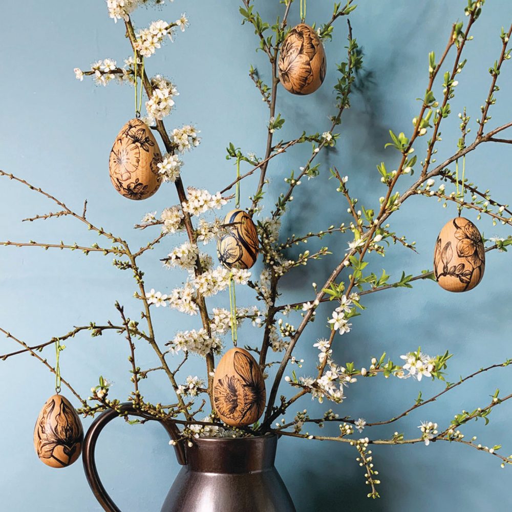 Skew and Ink decorated hanging eggs